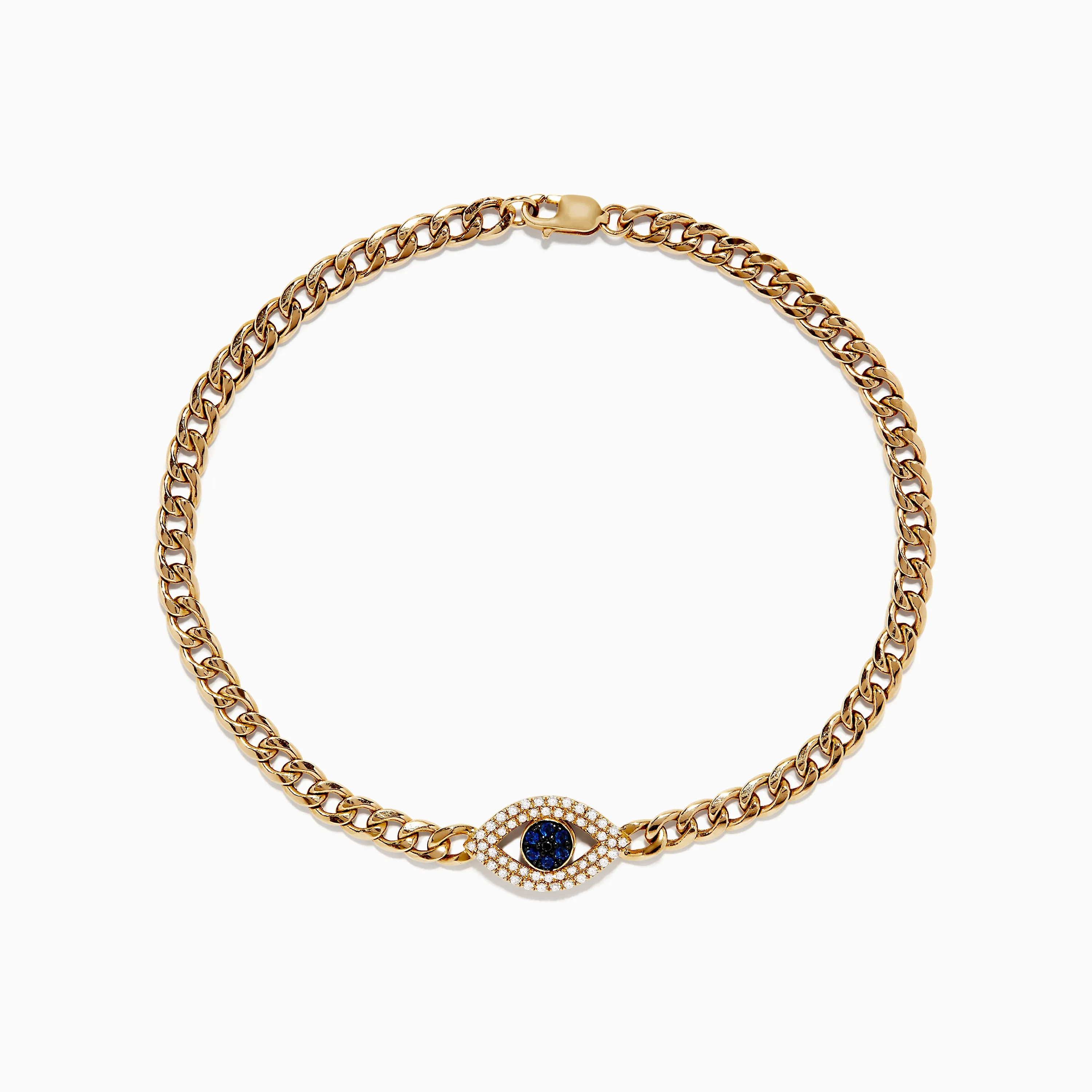 14K Yellow Gold Blue Sapphire and Diamond Evil Eye Bracelet