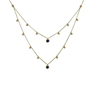 18ct Gold Blue Sapphire and Diamond Layered Necklace