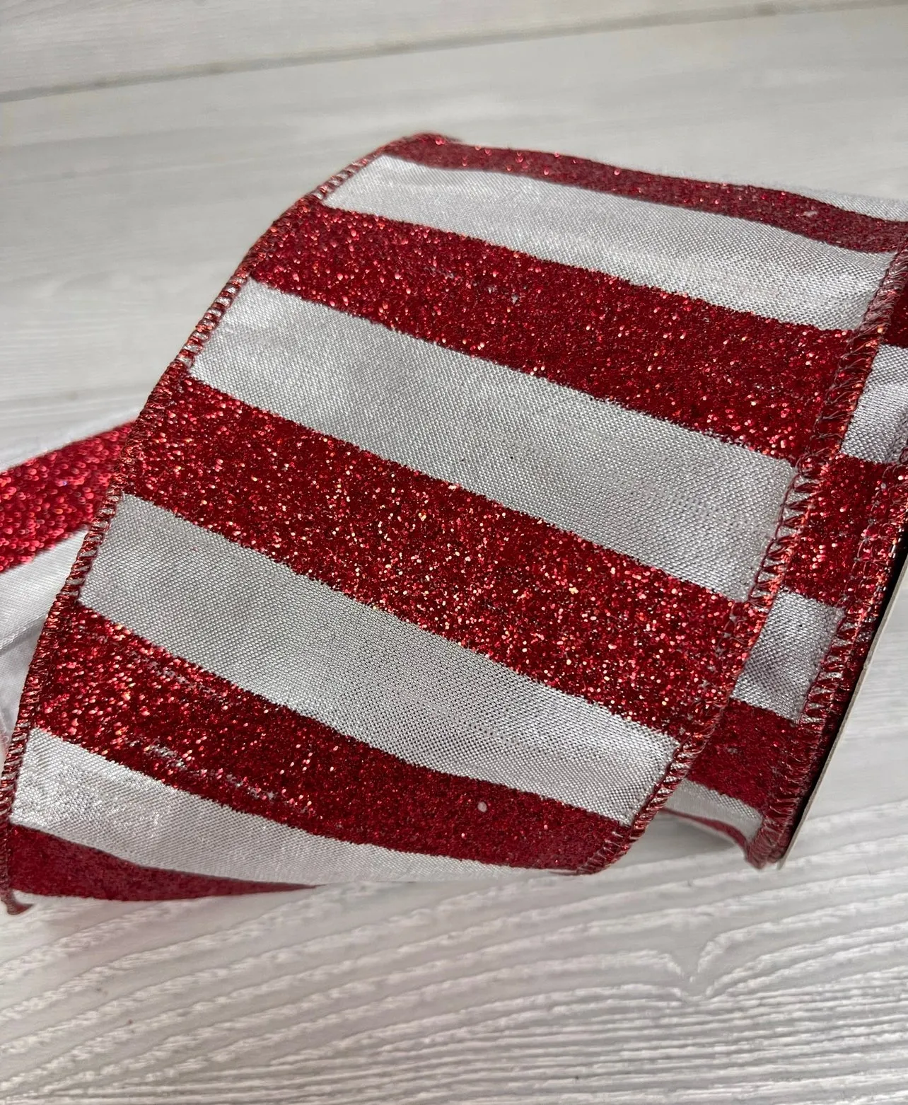 4" wired red and white stripe wired ribbon