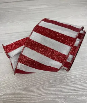 4" wired red and white stripe wired ribbon