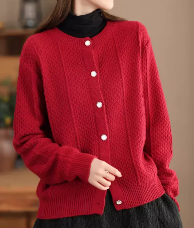 Babakud Women Autumn Spring Solid Colors Cotton Knit Jacket