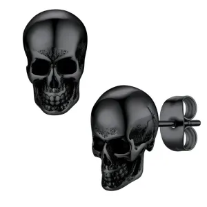 Bestyle Fashion Men Skull Earring Boys Black Skeleton Stud Earrings Gothic Cool Hip Hop Rapper Earrings Punk Halloween Jewelry