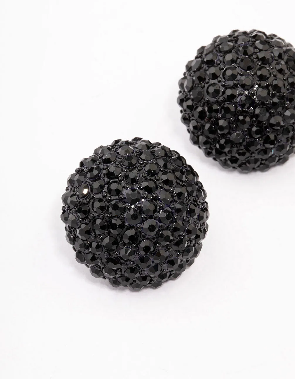 Black Coated Statement Diamante Dome Stud Earrings