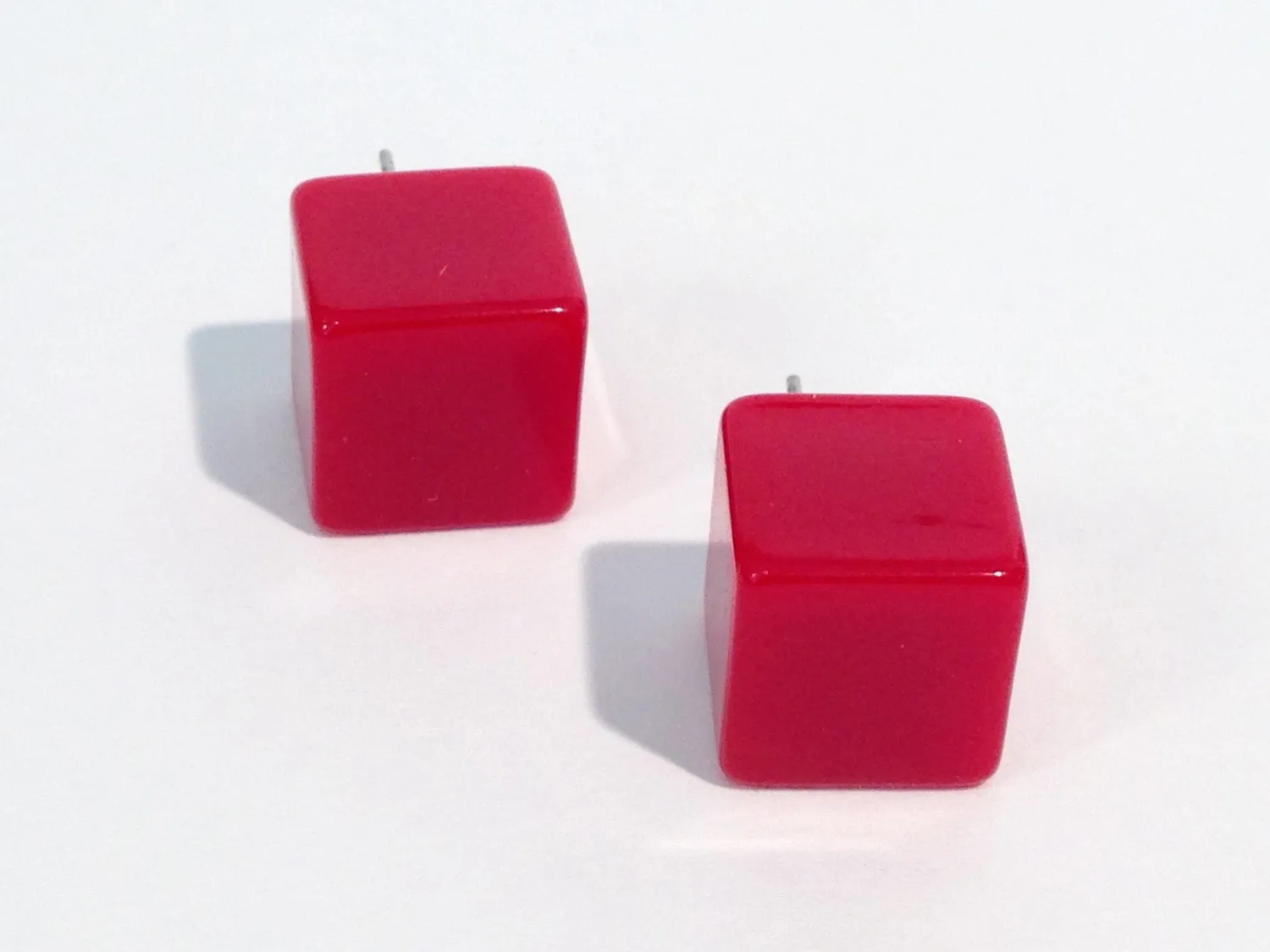 Cherry Red Jumbo Cube Stud Earrings