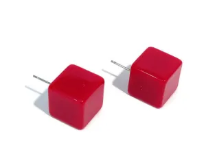 Cherry Red Jumbo Cube Stud Earrings