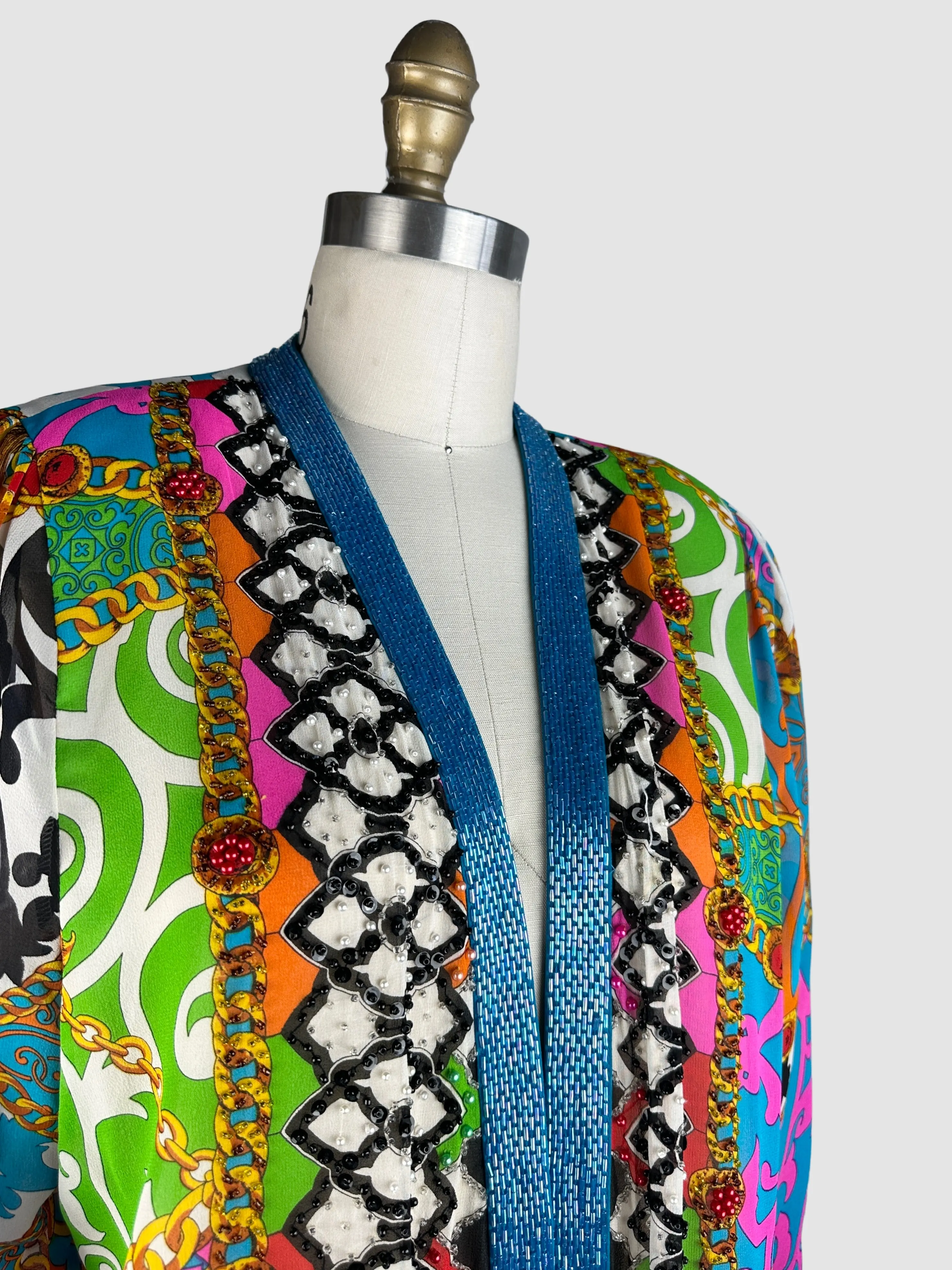 DIANE FREIS 80s Baroque Print Beaded Silk Jacket  • Small