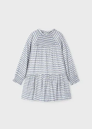 dress smocked print - sky blue-096