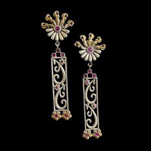 Dual Tone Ruby Red Oxidized German Silver Earring