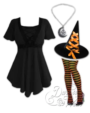 Enchantress Witch Costume with Angel Top, Black/Orange