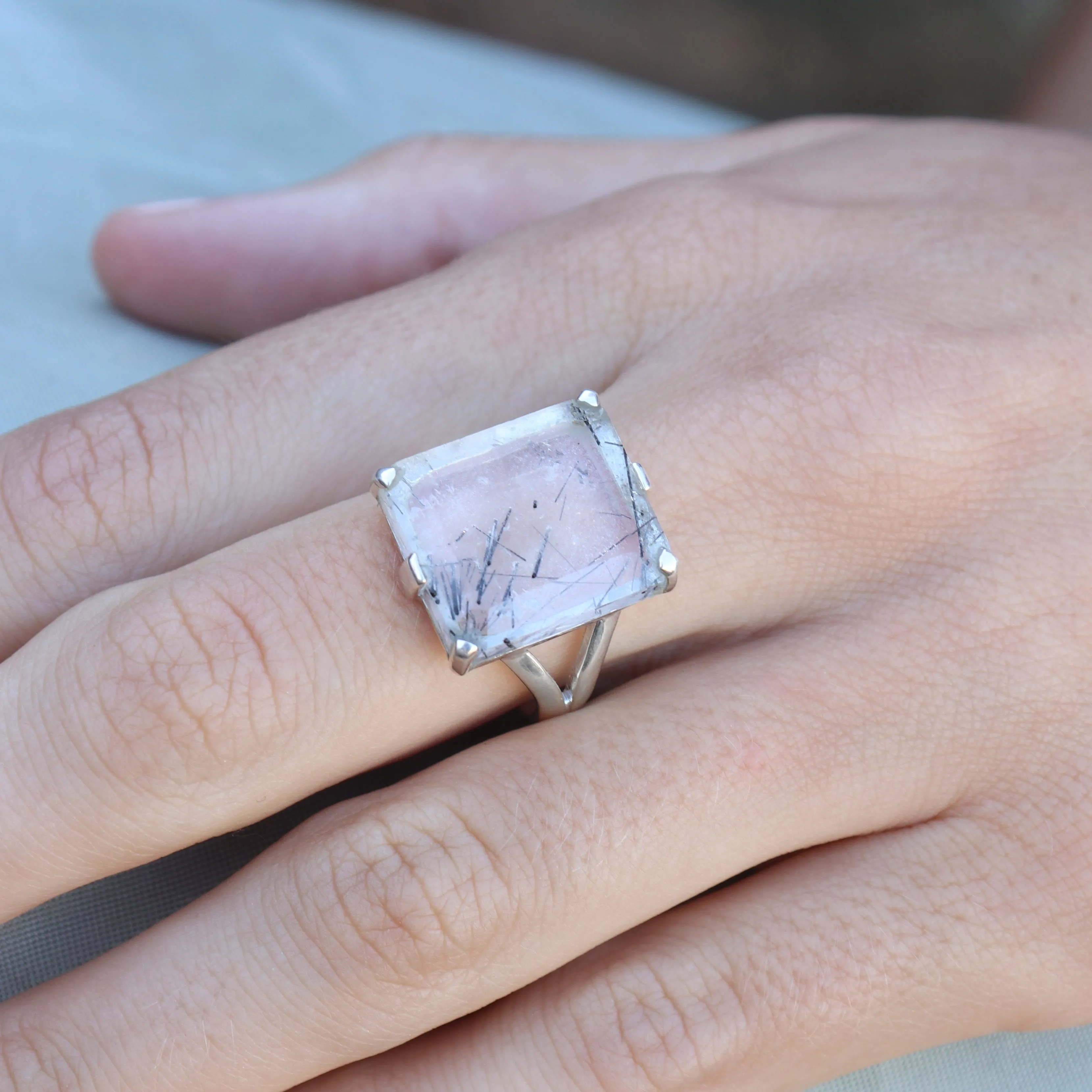 Etheria Black Rutilated Quartz Silver Ring