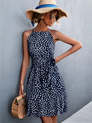 Layered Hem Tied Printed Sleeveless Dress