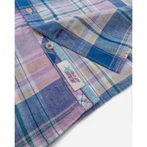 Long Sleeve Linen Blend Shirt - Beach Check - Purple