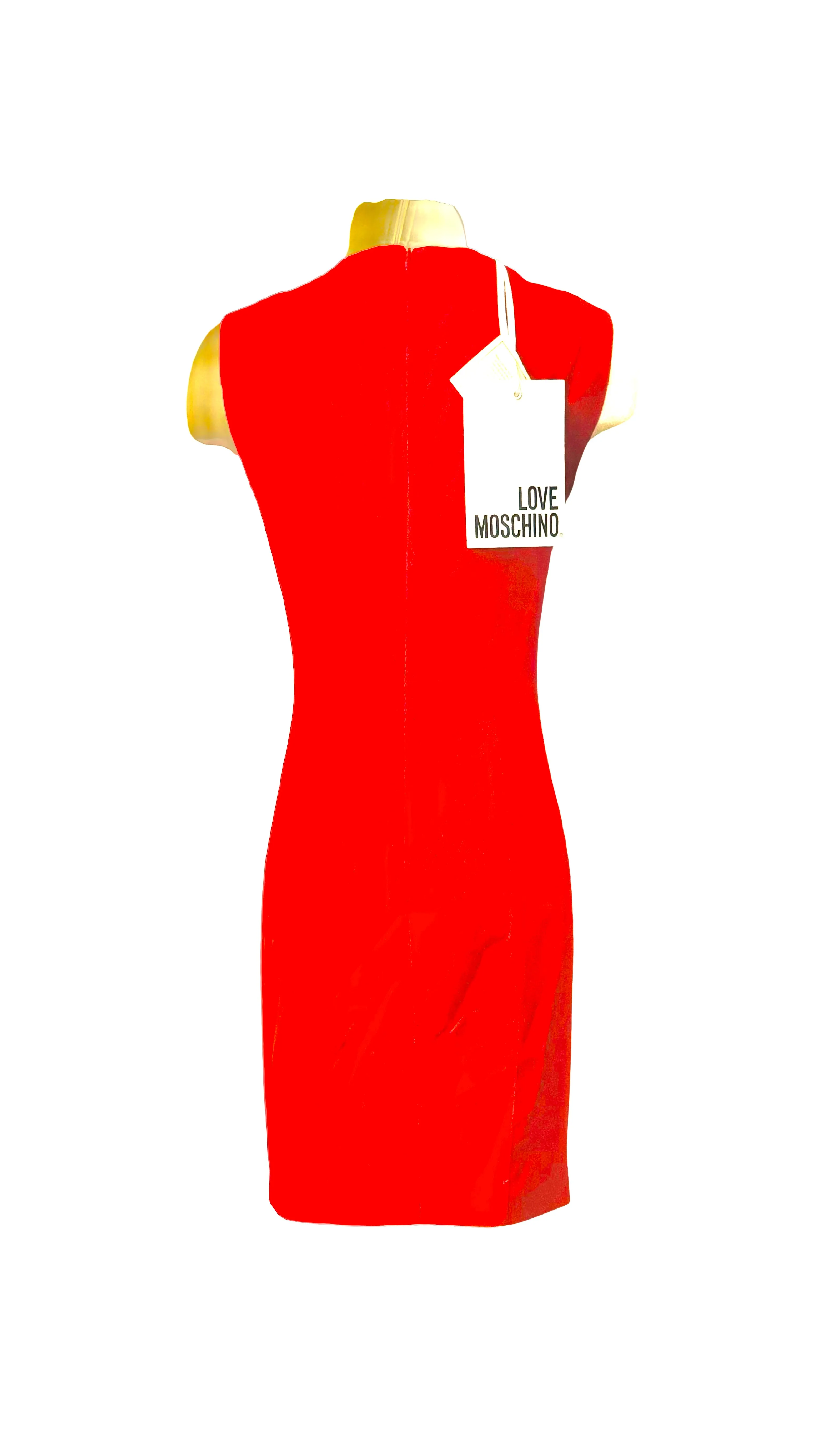 LOVE MOSCHINO RED SL SILVER HEART SHEATH DRESS