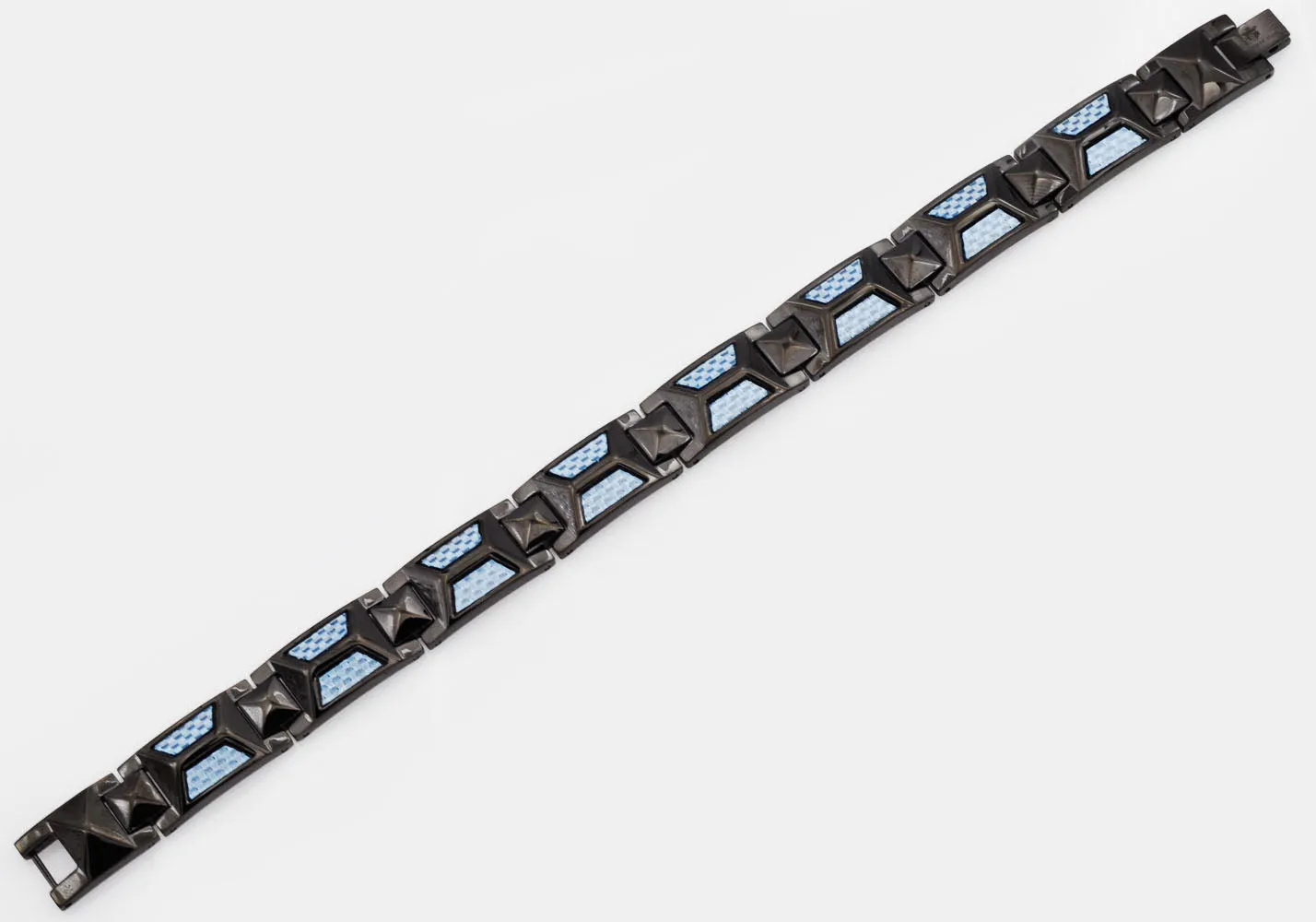 Mens Blue Carbon Fiber And Black Stainless Steel Bracelet