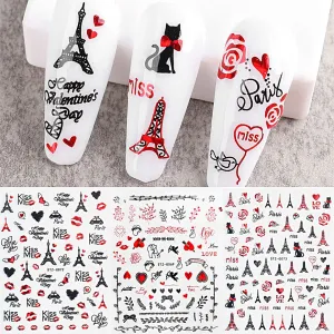 Nail Art Stickers - Red Black Valentine Angel