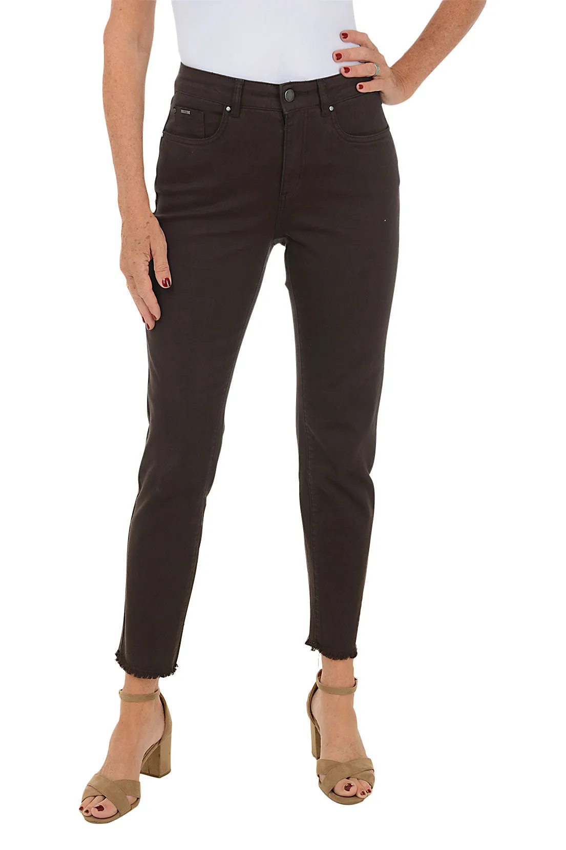 Olivia Frayed Slim Twill Ankle Pant