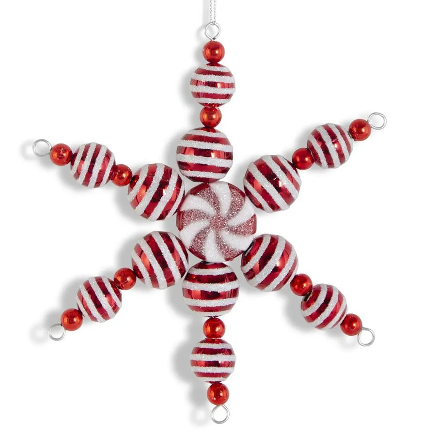 Red & White Peppermint  Snowflake Ornament