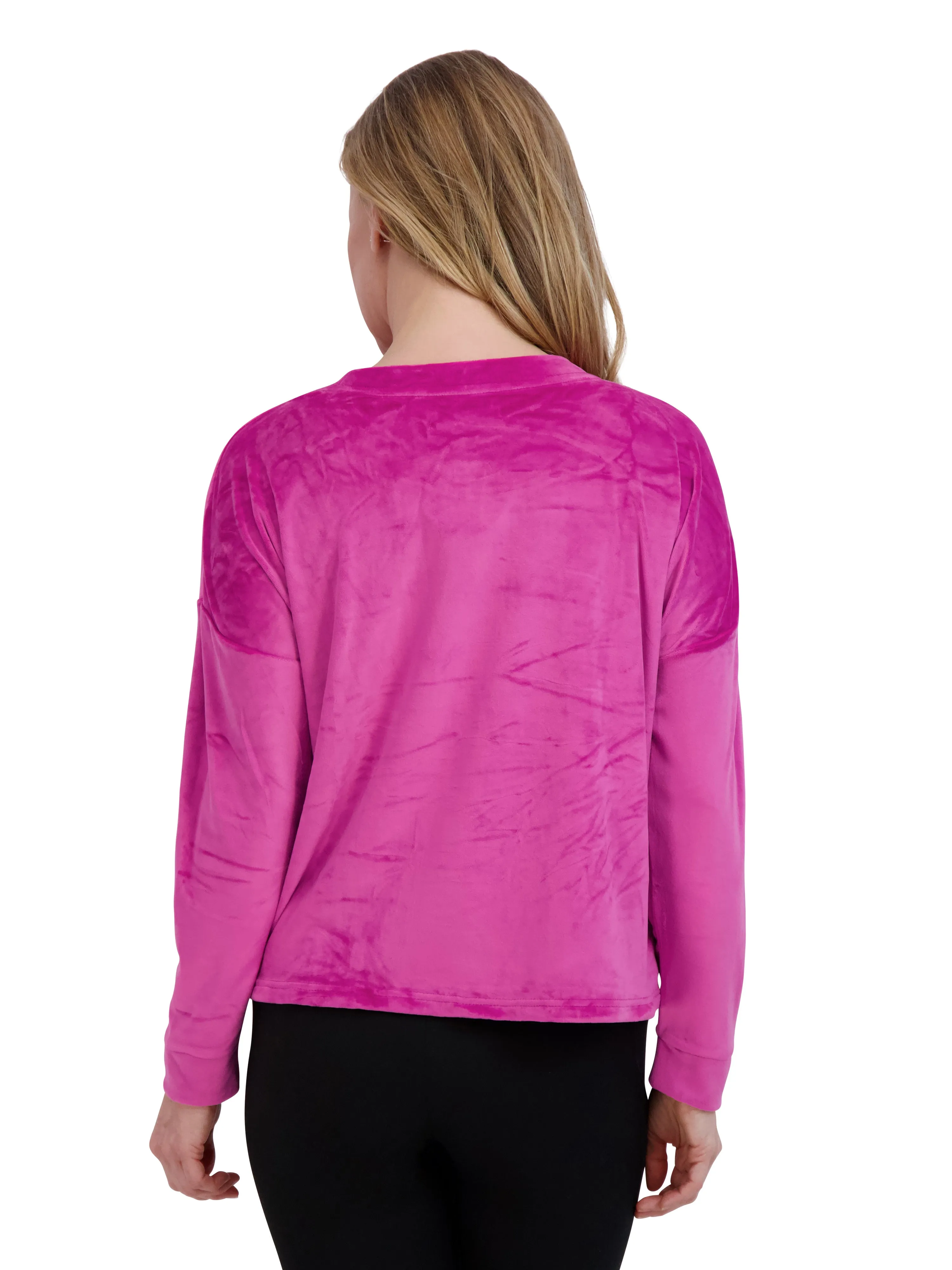 Women's "BE HAPPY" Pink Velour Drawstring Sweatshirt