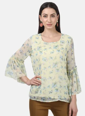 Womens Yellow Printed Tops